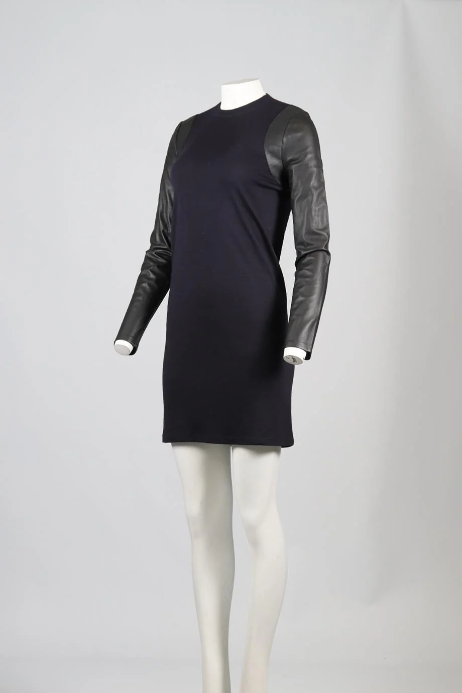 BALENCIAGA WOOL AND LEATHER MINI DRESS FR 38 UK 10 - Image 3