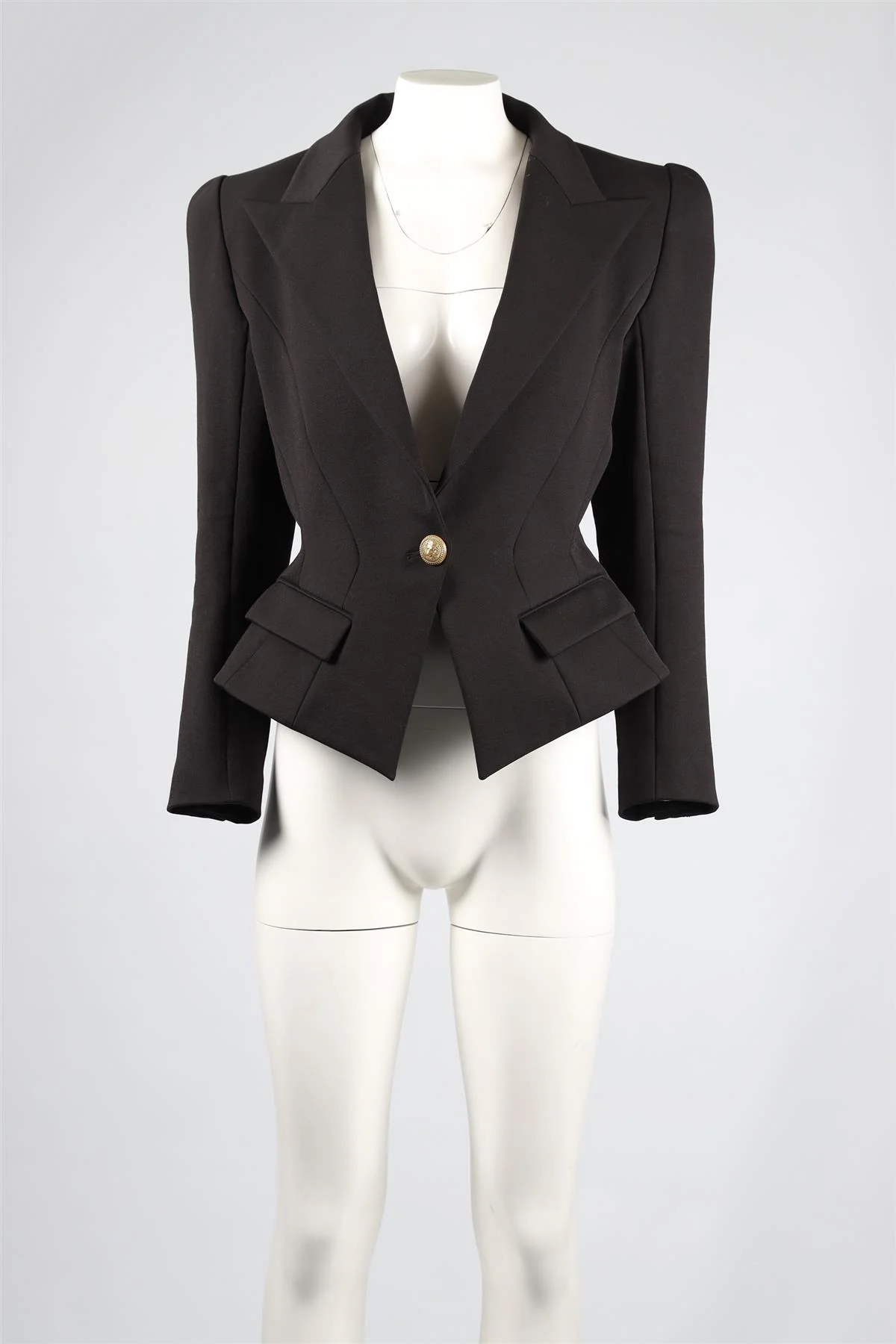 BALMAIN BLACK COTTON BLEND BLAZER FR 44 UK 16 - Image 2