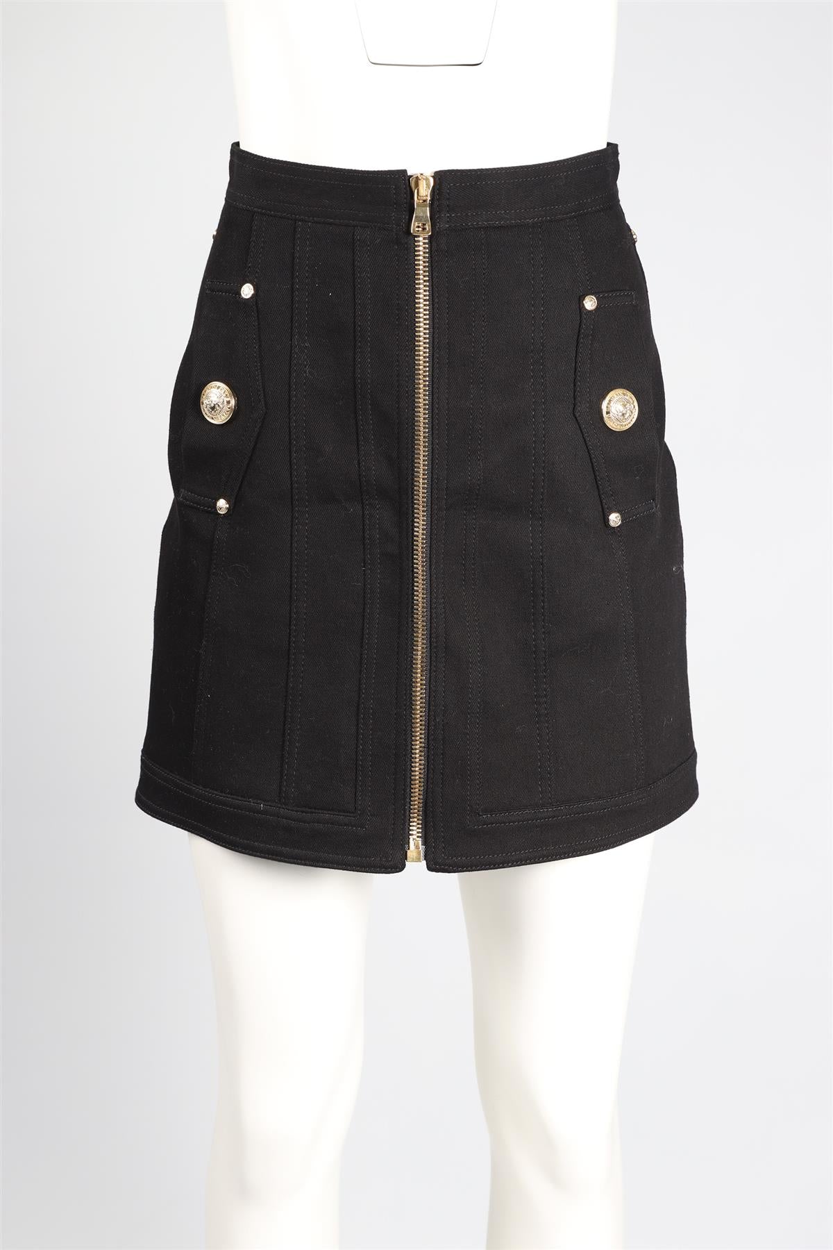 BALMAIN BLACK COTTON BLEND MINI SKIRT SMALL - Image 2