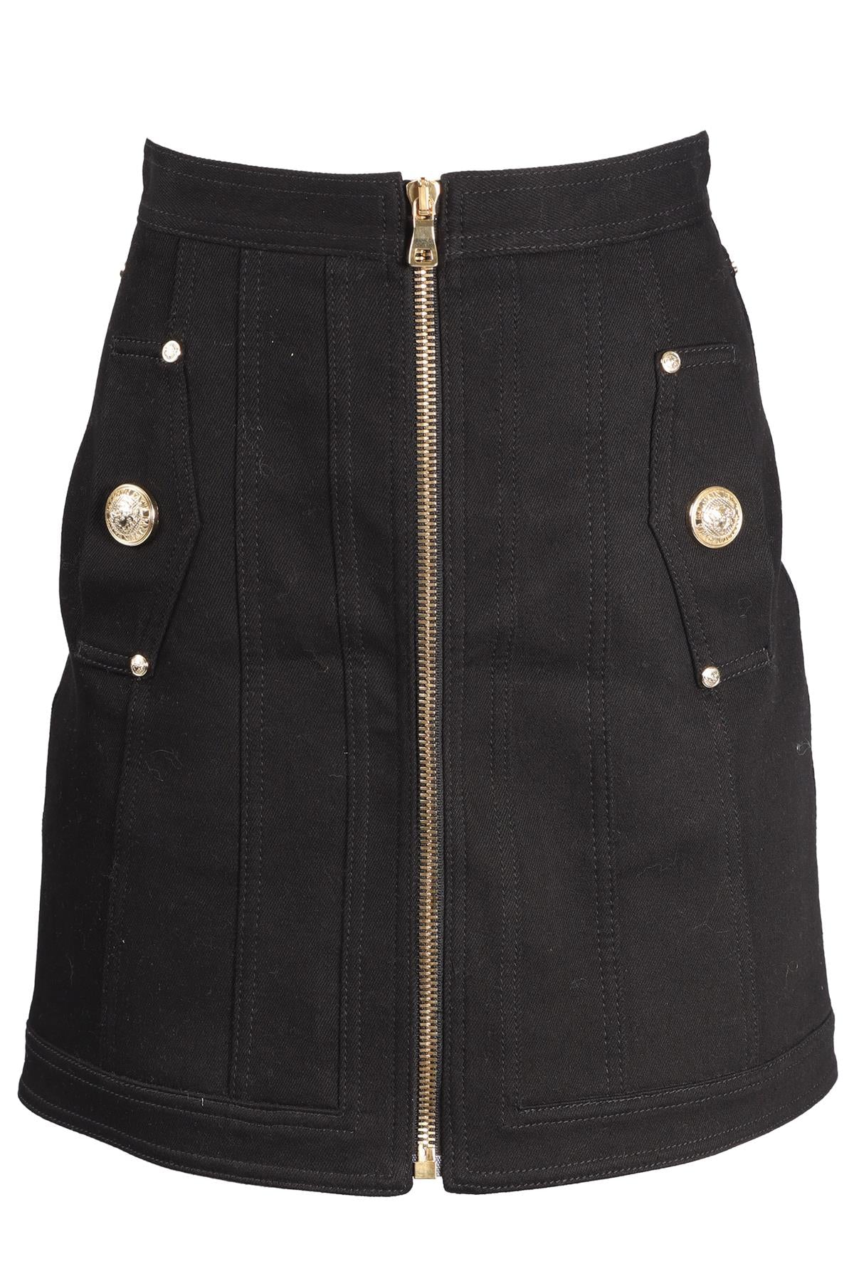 BALMAIN BLACK COTTON BLEND MINI SKIRT SMALL - Image 5