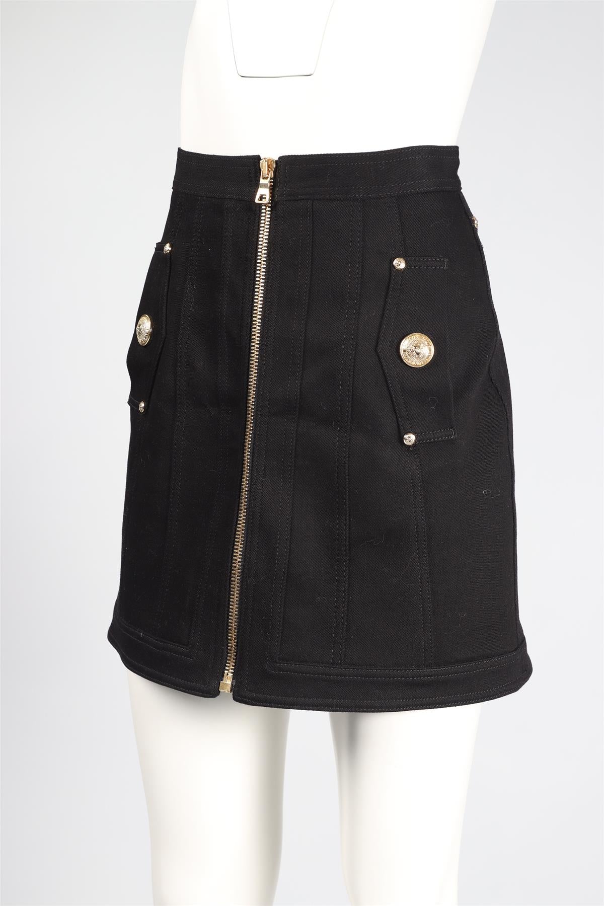 BALMAIN BLACK COTTON BLEND MINI SKIRT SMALL - Image 7