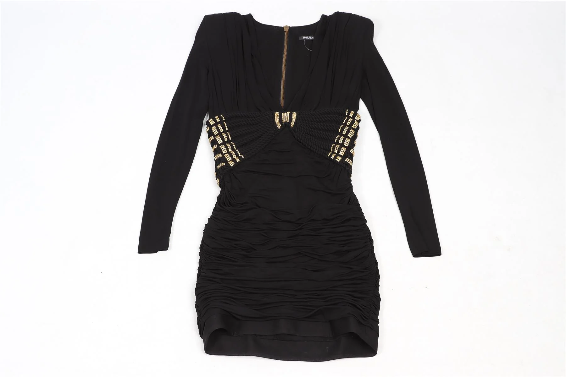 BALMAIN BLACK CRYSTAL AND JERSEY MINI DRESS FR 36 UK 8 - Image 2