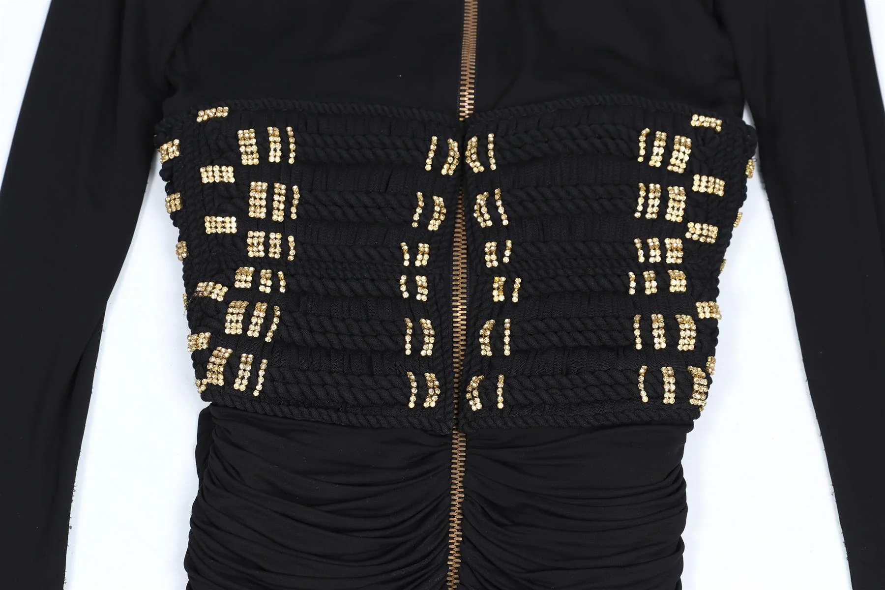 BALMAIN BLACK CRYSTAL AND JERSEY MINI DRESS FR 36 UK 8 - Image 5