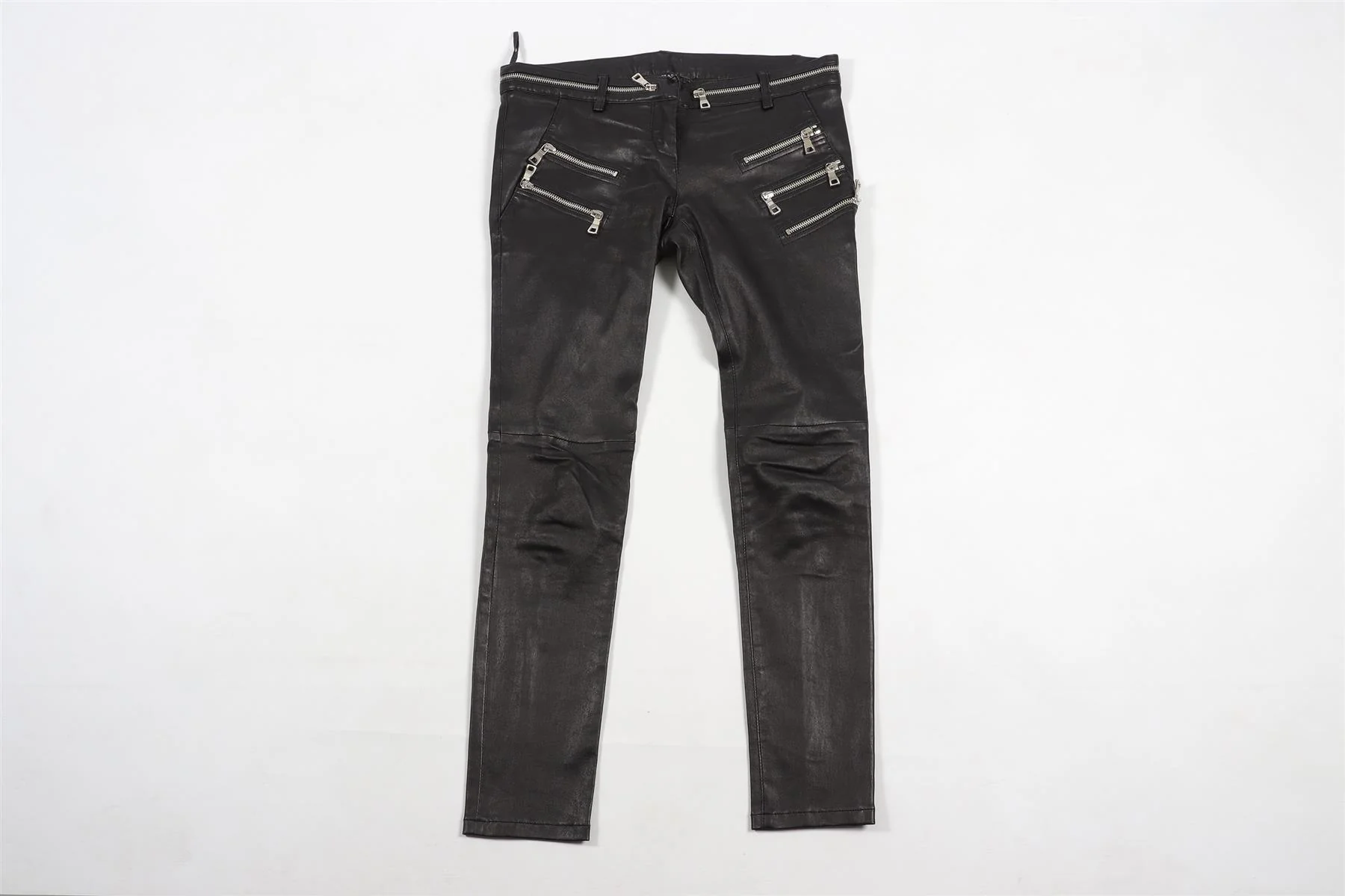 BALMAIN BLACK LEATHER SKINNY PANTS FR 38 UK 10 - Image 2