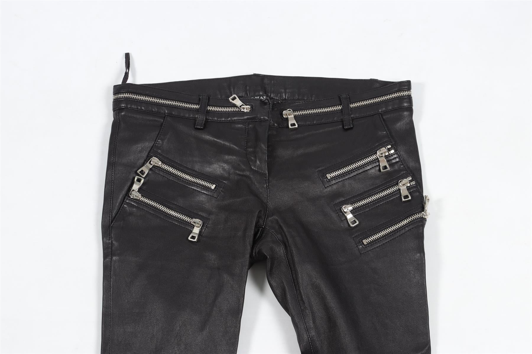 BALMAIN BLACK LEATHER SKINNY PANTS FR 38 UK 10 - Image 3