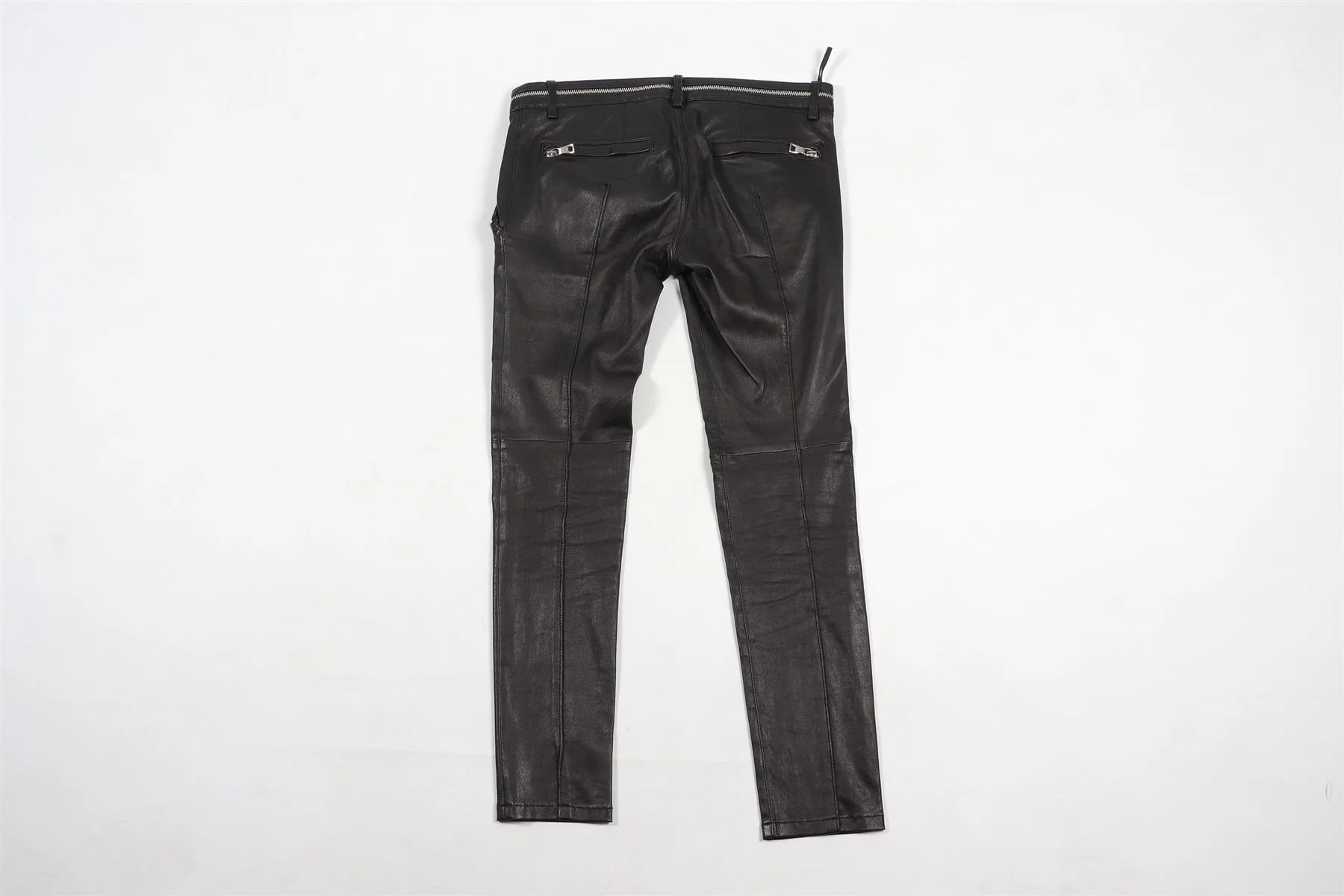 BALMAIN BLACK LEATHER SKINNY PANTS FR 38 UK 10 - Image 4