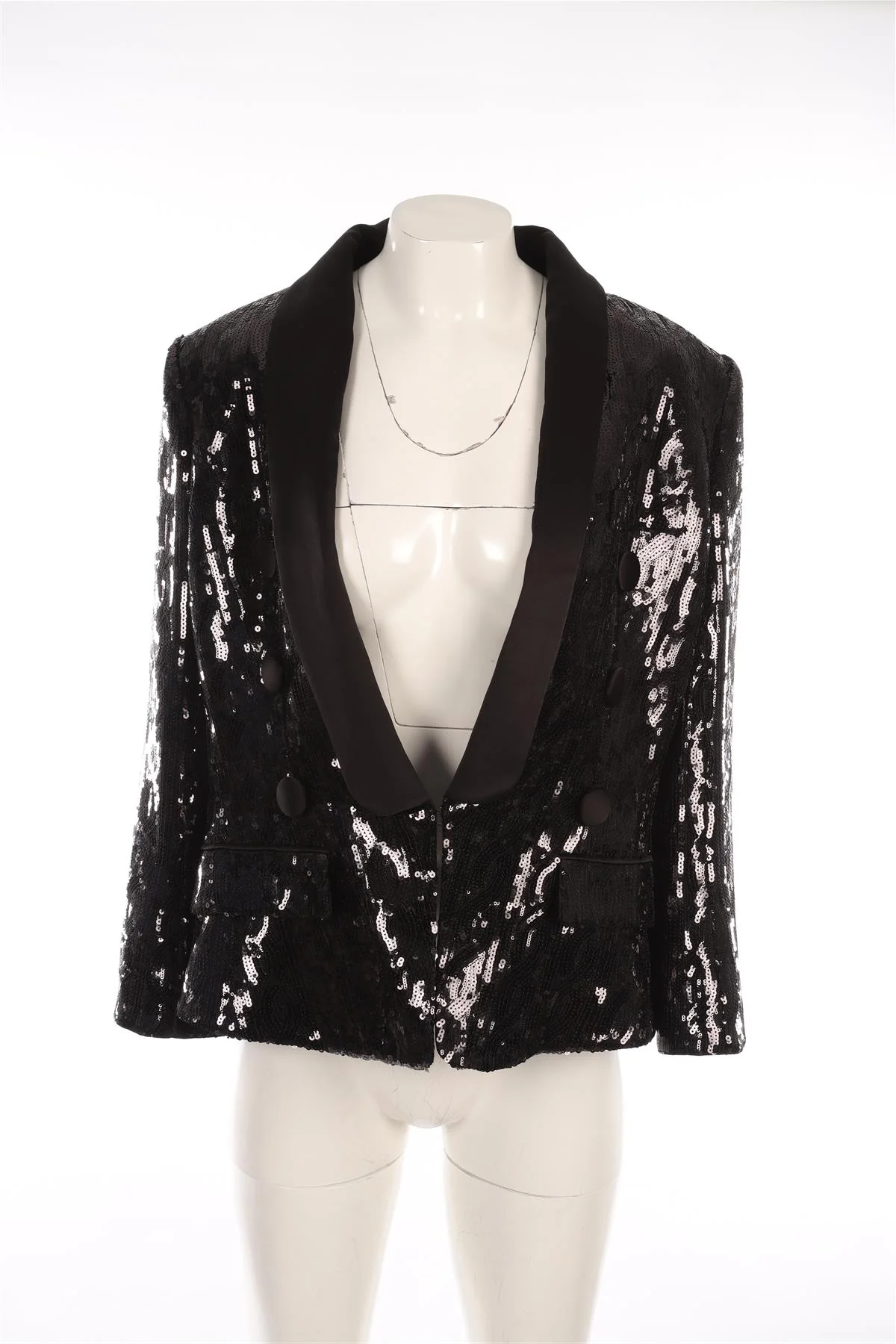 BALMAIN BLACK SEQUIN BLAZER FR 46 UK 18 - Image 2