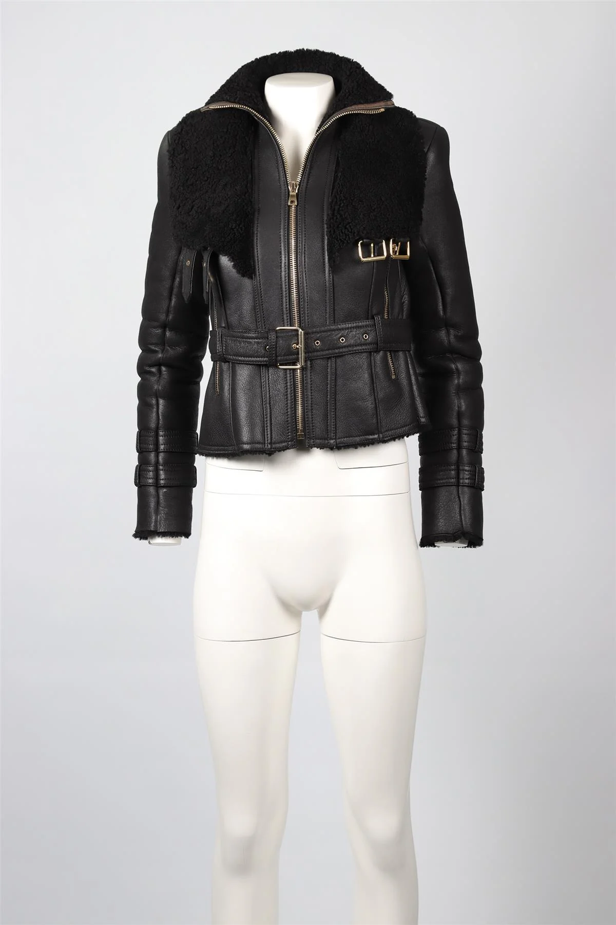 BALMAIN BLACK SHEARLING AND LEATHER JACKET FR 36 UK 8 - Image 2