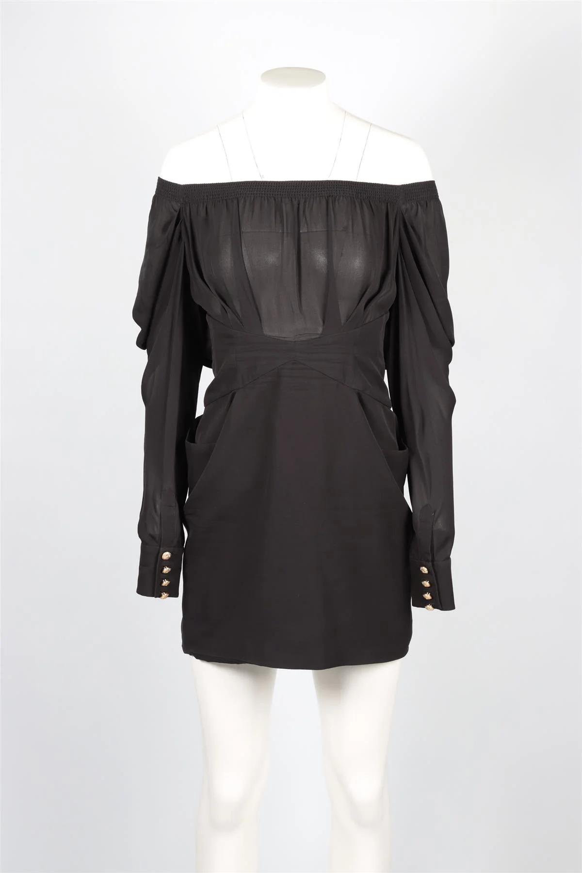 BALMAIN BLACK SILK MINI DRESS FR 38 UK 10 - Image 2