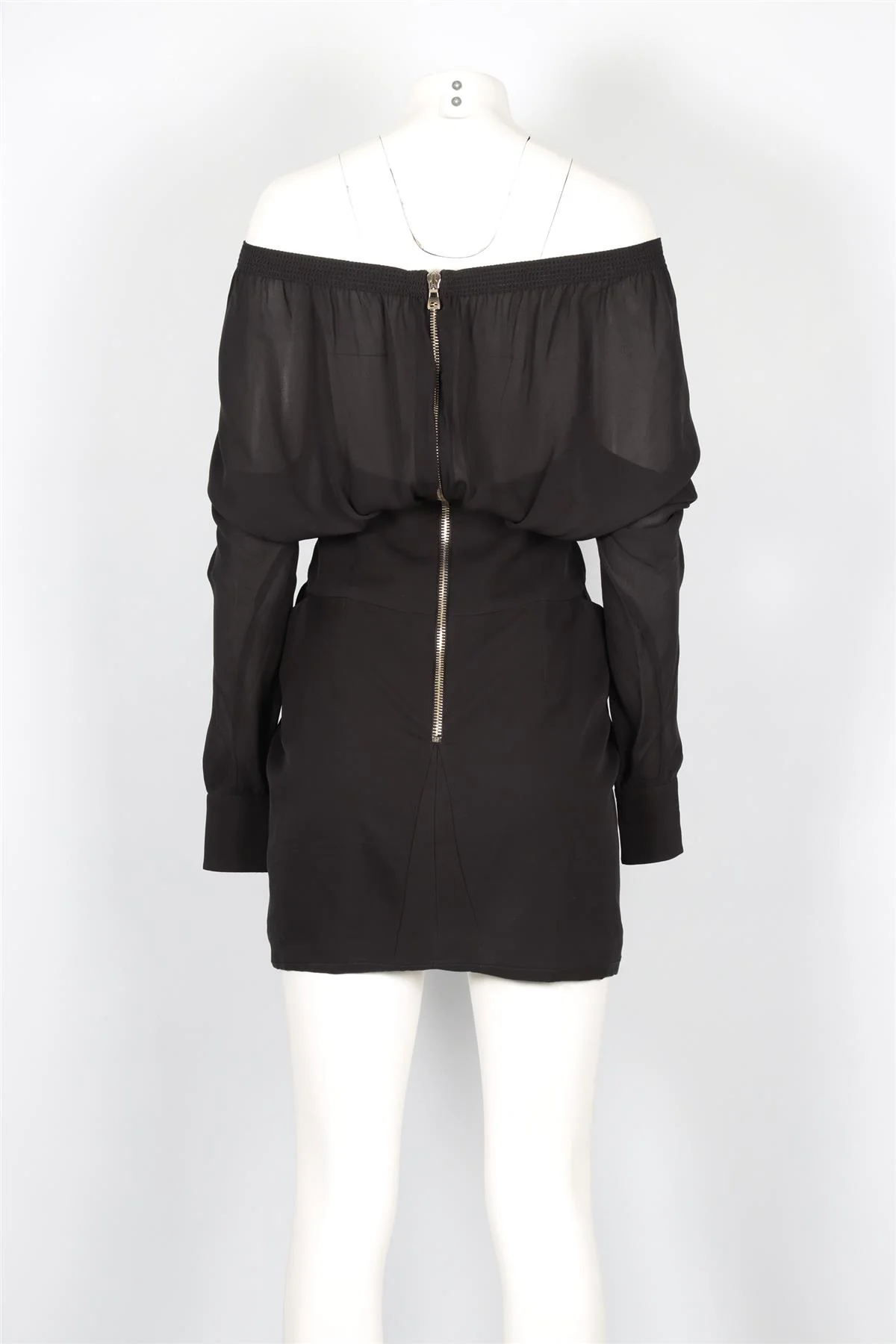 BALMAIN BLACK SILK MINI DRESS FR 38 UK 10 - Image 4