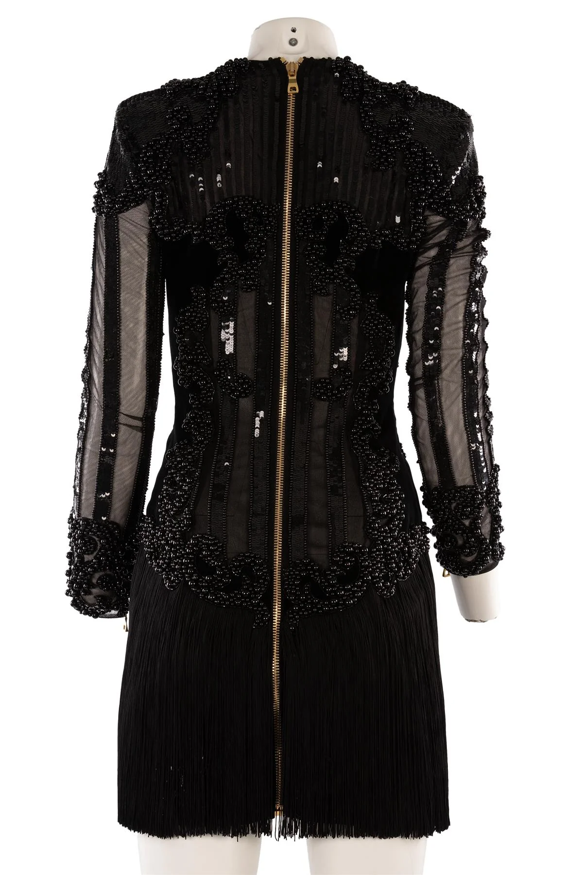 BALMAIN BLACK VELVET MINI DRESS FR 36 UK 8 - Image 4