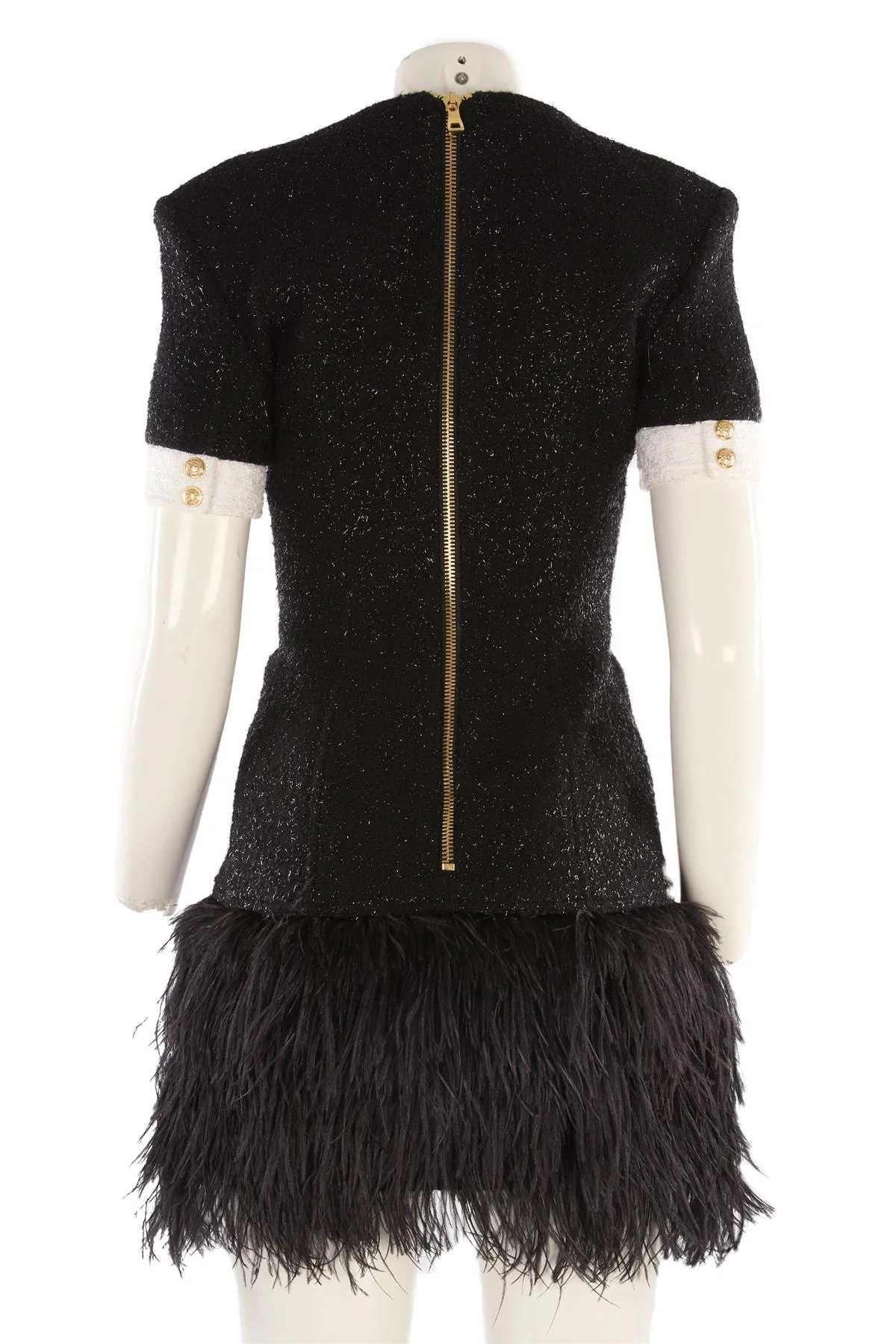 BALMAIN BLACK WOOL MINI DRESS FR 36 UK 8 - Image 4