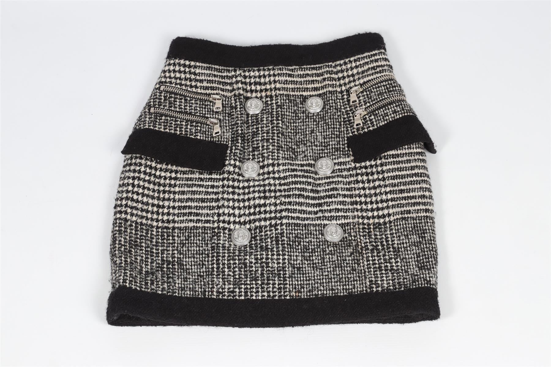 BALMAIN BLACK WOOL MINI SKIRT FR 34 UK 6 - Image 2