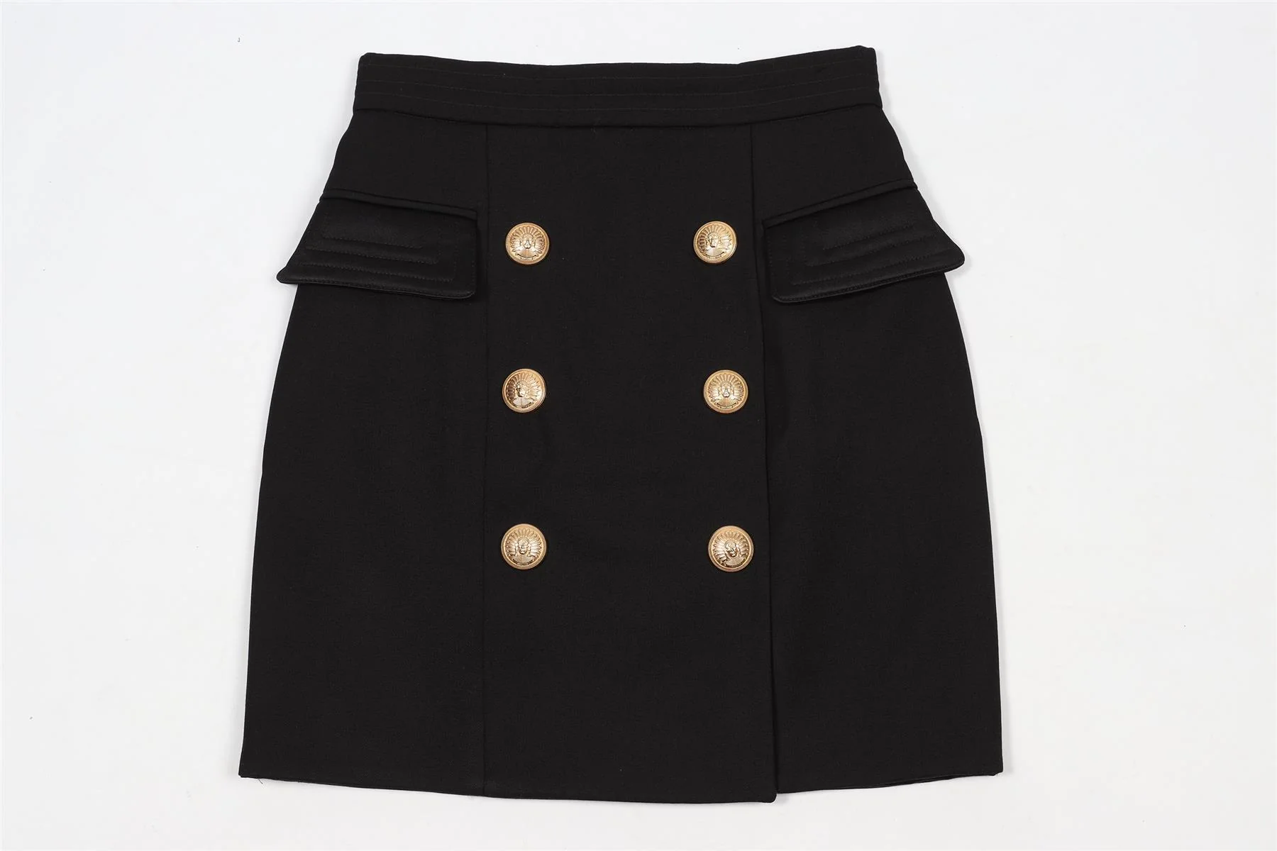 BALMAIN BLACK WOOL MINI SKIRT IT 36 UK 4 - Image 2