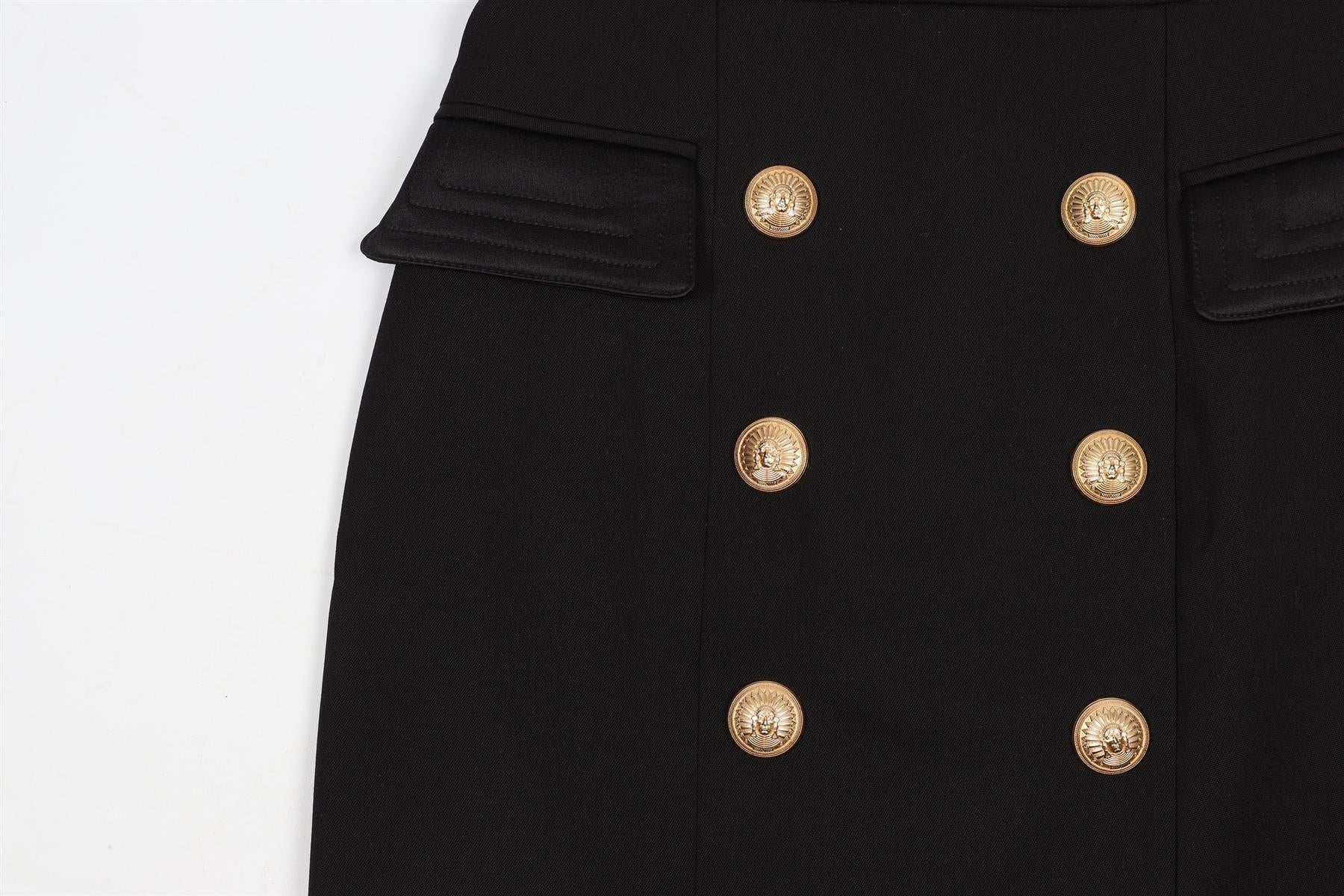 BALMAIN BLACK WOOL MINI SKIRT IT 36 UK 4 - Image 3