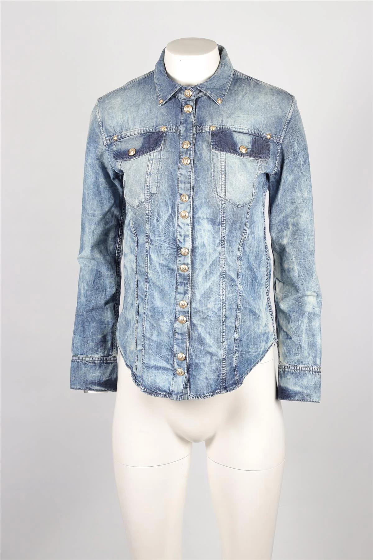 BALMAIN BLUE DENIM SHIRT FR 36 UK 8 - Image 2