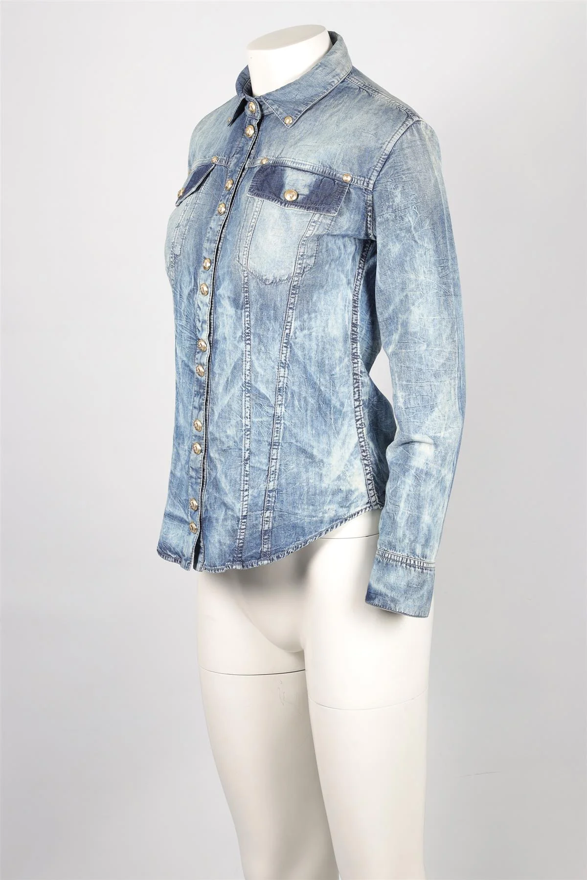 BALMAIN BLUE DENIM SHIRT FR 36 UK 8 - Image 3