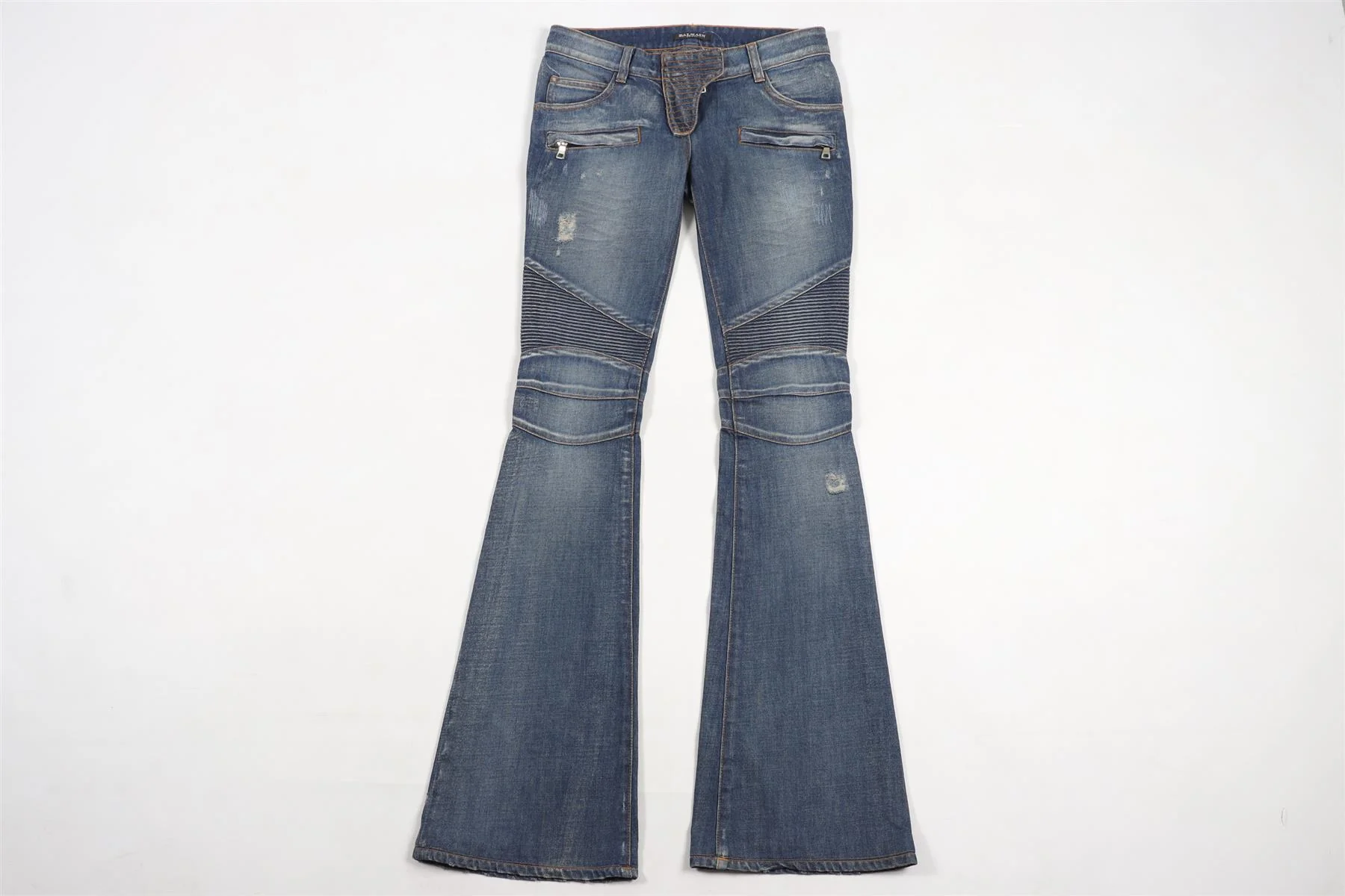 BALMAIN BLUE LOW RISE FLARED JEANS FR 34 UK 6 - Image 2