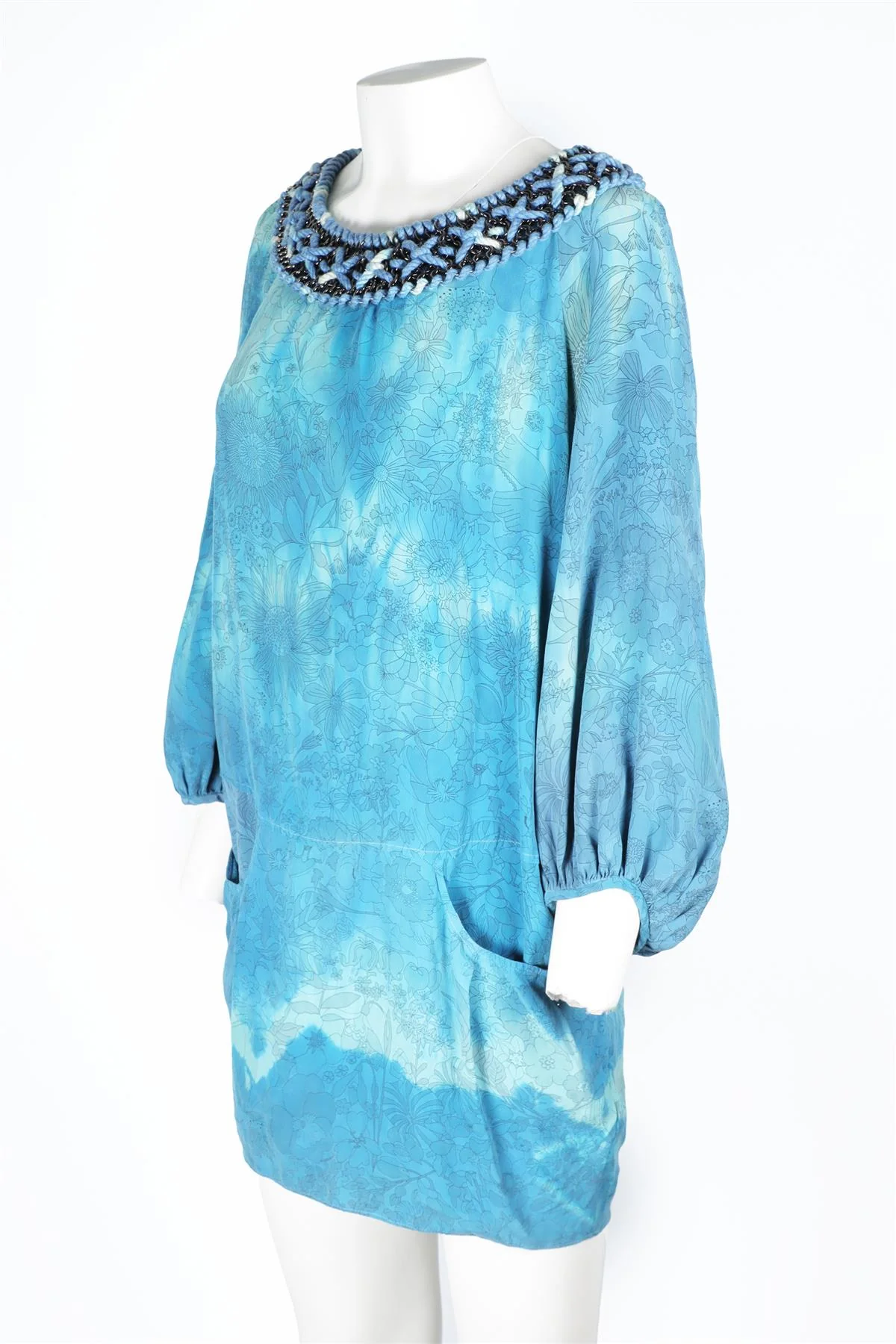 BALMAIN BLUE SILK MINI DRESS FR 38 UK 10 - Image 3