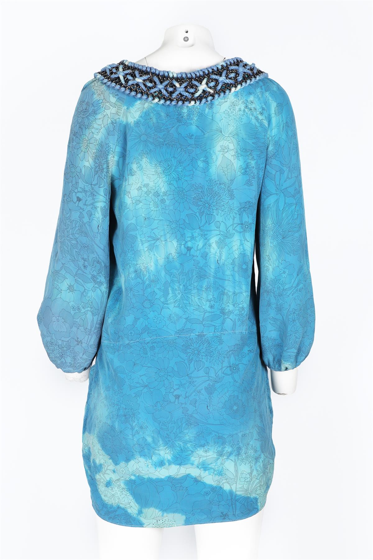 BALMAIN BLUE SILK MINI DRESS FR 38 UK 10 - Image 4