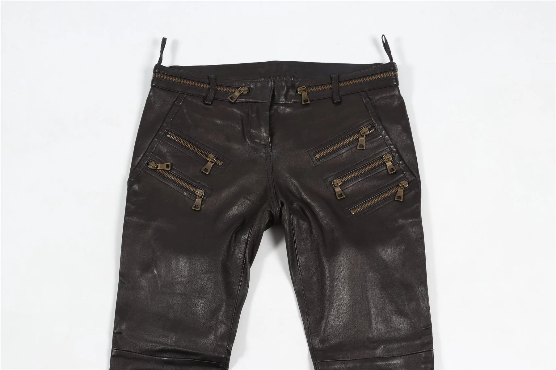 BALMAIN BROWN LEATHER SKINNY PANTS FR 36 UK 8 - Image 3