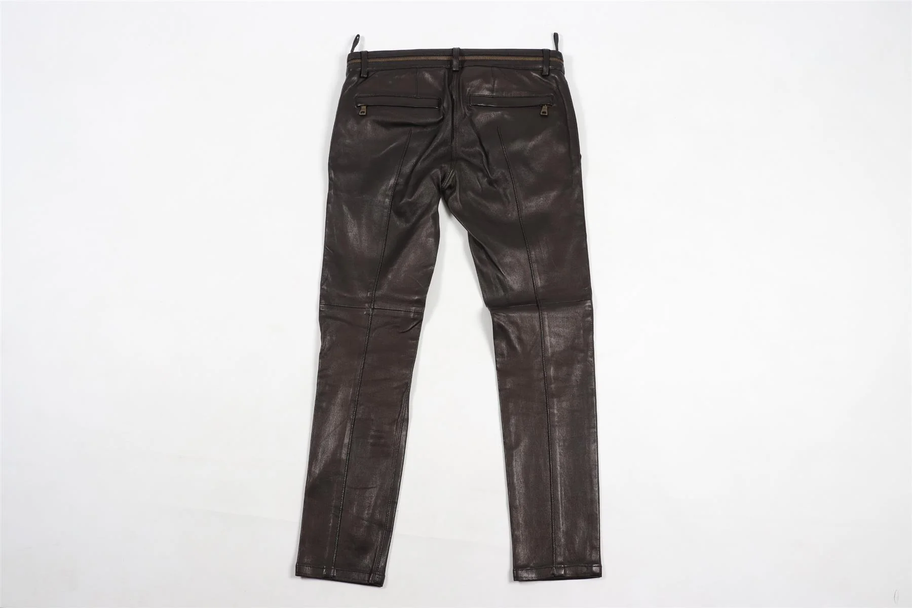 BALMAIN BROWN LEATHER SKINNY PANTS FR 36 UK 8 - Image 4