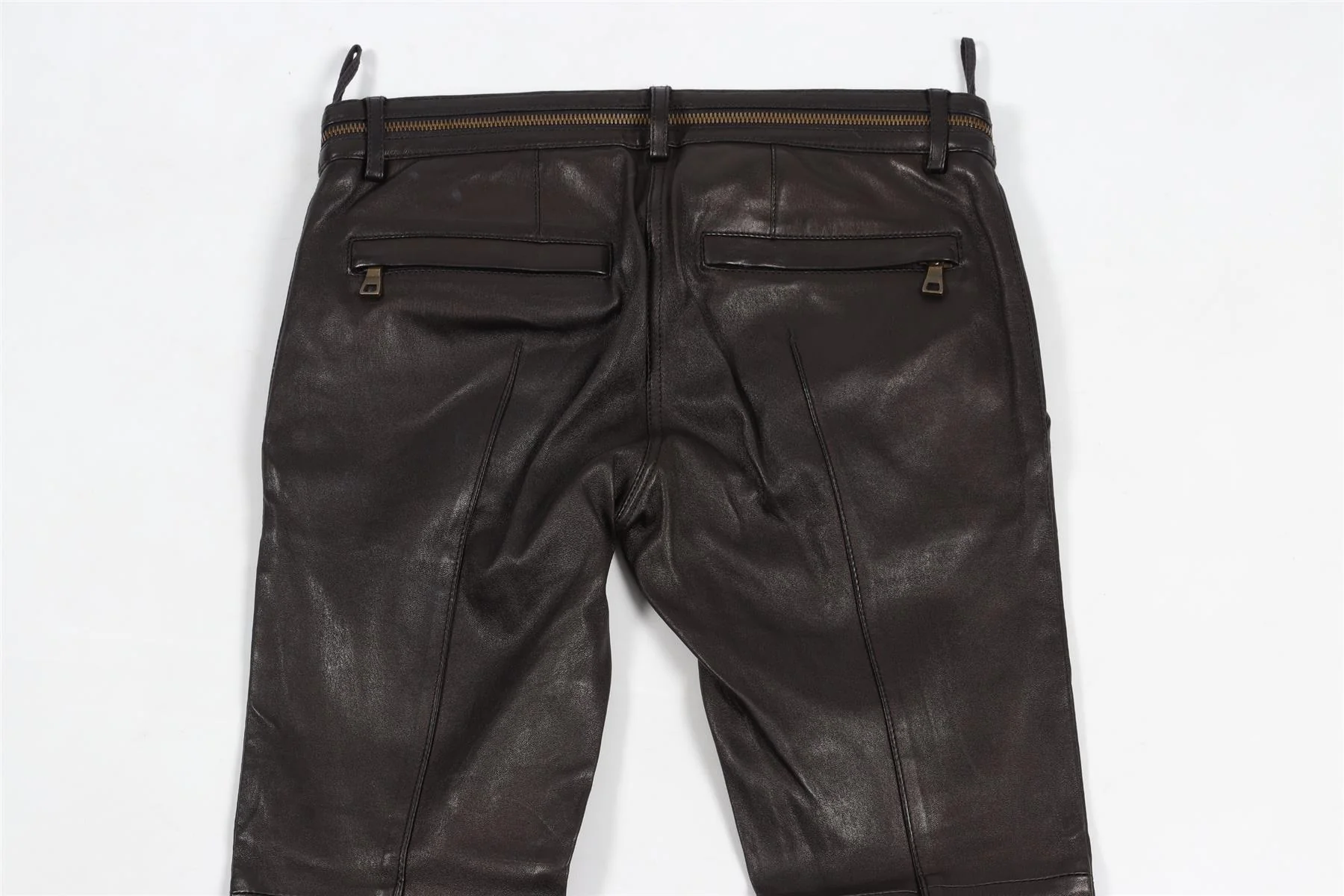 BALMAIN BROWN LEATHER SKINNY PANTS FR 36 UK 8 - Image 5