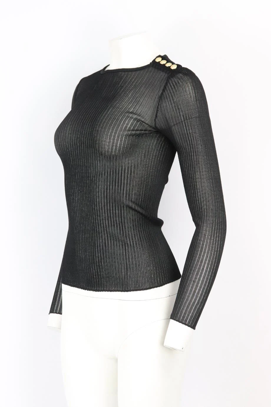 BALMAIN BUTTON EMBELLISHED RIBBED KNIT TOP XSMALL - Image 3