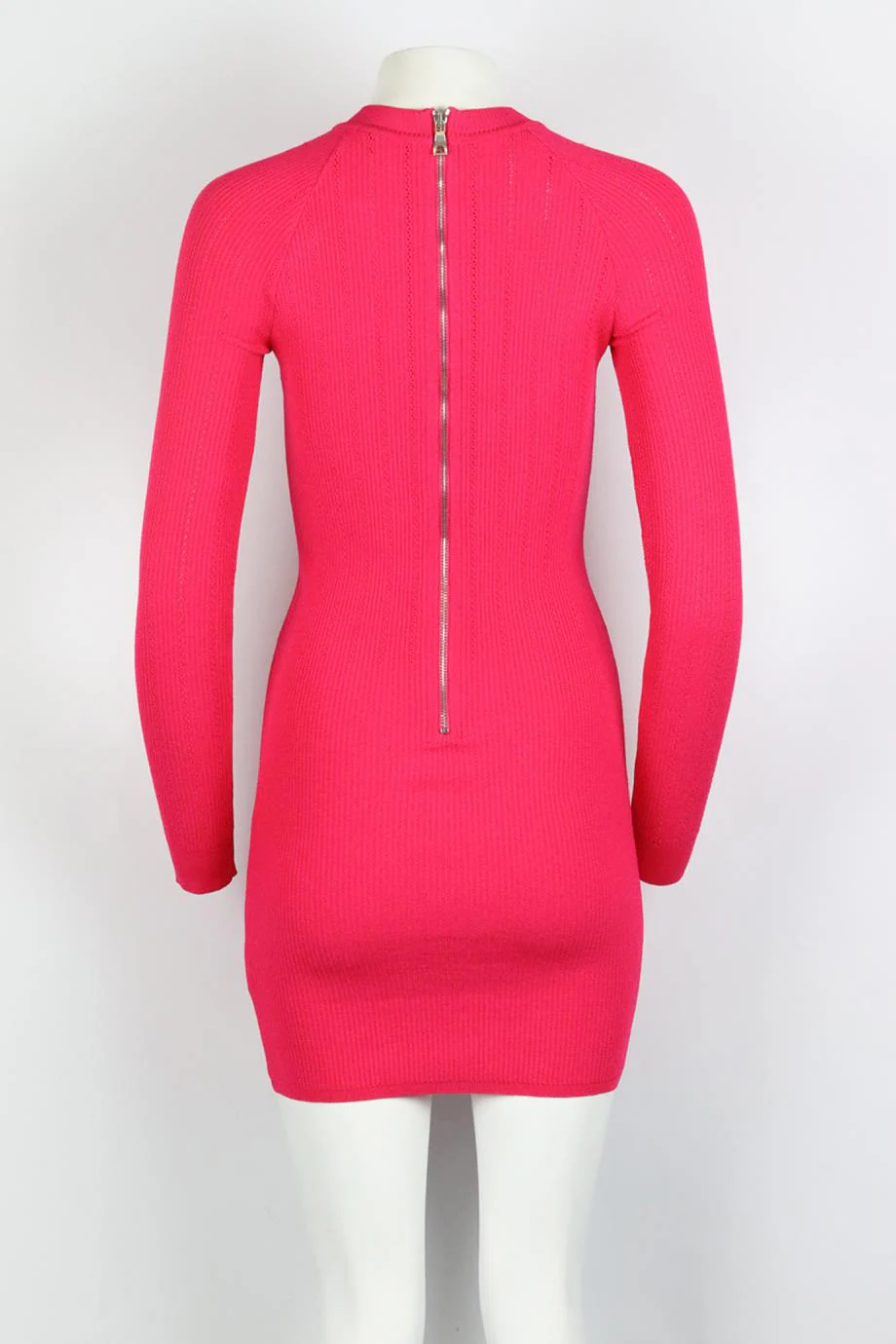 BALMAIN BUTTON EMBELLISHED RIBBED STRETCH KNIT MINI DRESS FR 40 UK 12 - Image 4
