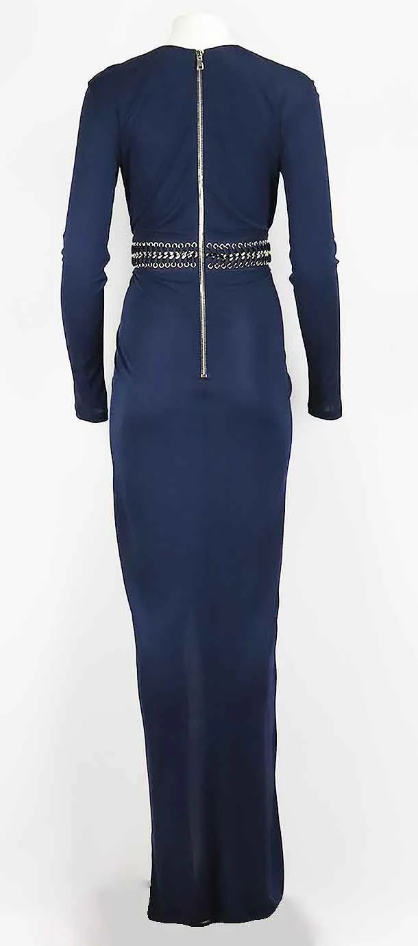 BALMAIN CHAIN TRIMMED WRAP EFFECT JERSEY GOWN FR 42 UK 14 - Image 4