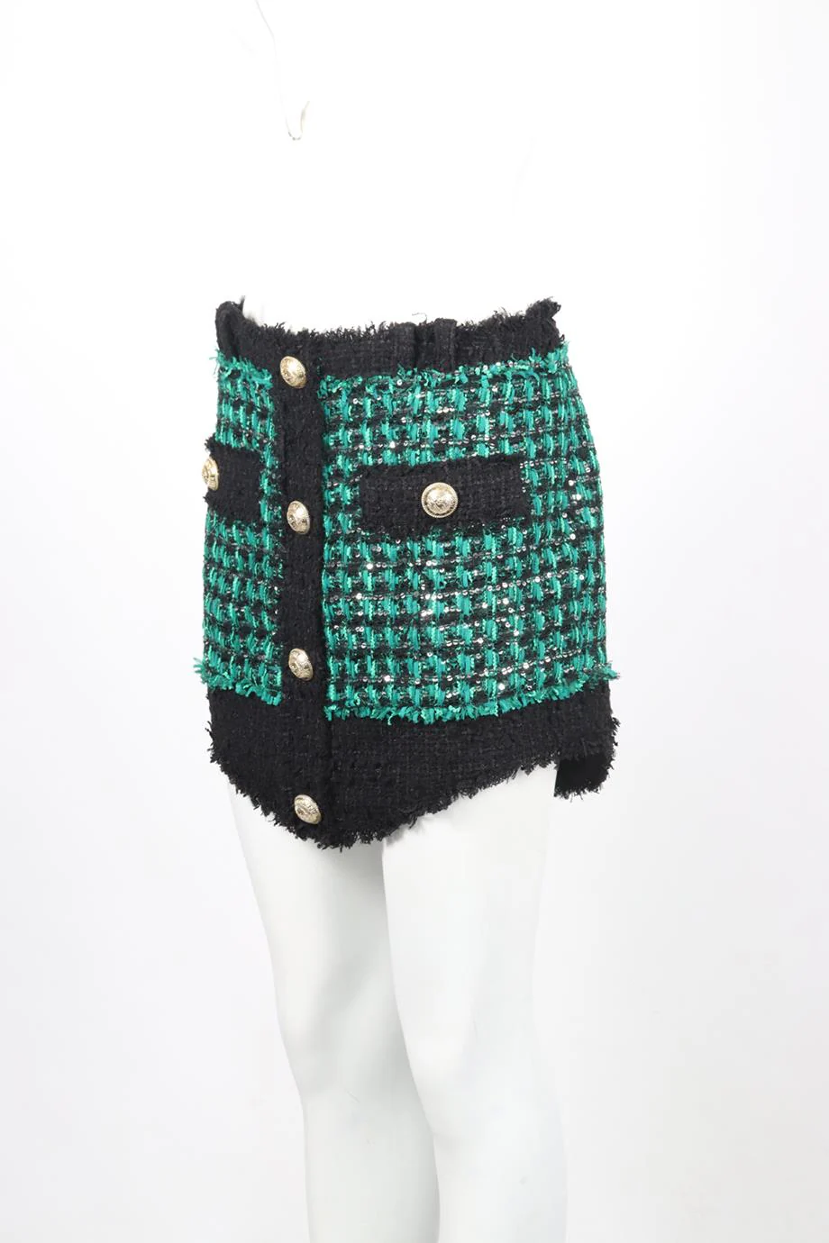 BALMAIN CHECKED COTTON BLEND MINI SKIRT FR 42 UK 14 - Image 3