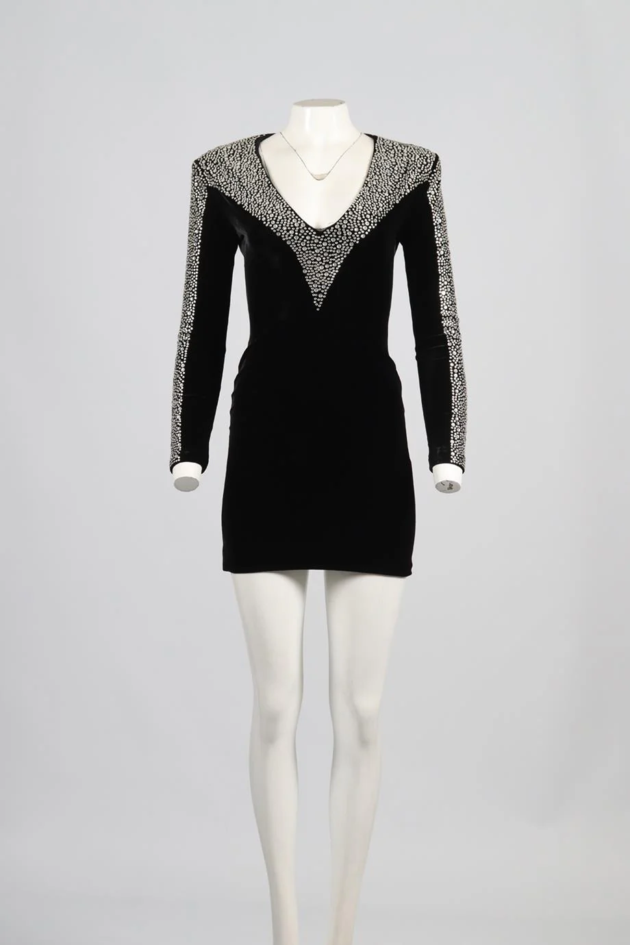 BALMAIN CRYSTAL AND VELVET MINI DRESS FR 36 UK 8 - Image 2