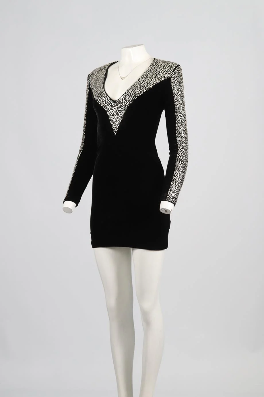 BALMAIN CRYSTAL AND VELVET MINI DRESS FR 36 UK 8 - Image 3
