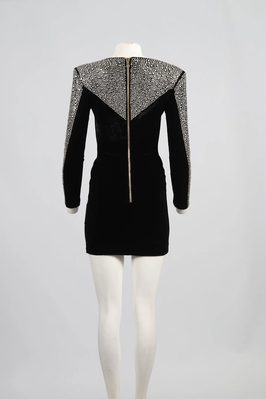 BALMAIN CRYSTAL AND VELVET MINI DRESS FR 36 UK 8 - Image 4