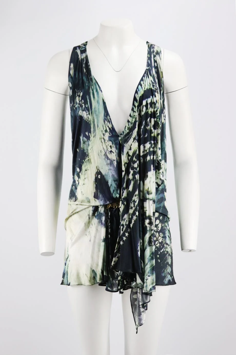 BALMAIN DRAPED PRINTED JERSEY MINI DRESS FR 36 UK 8 - Image 2