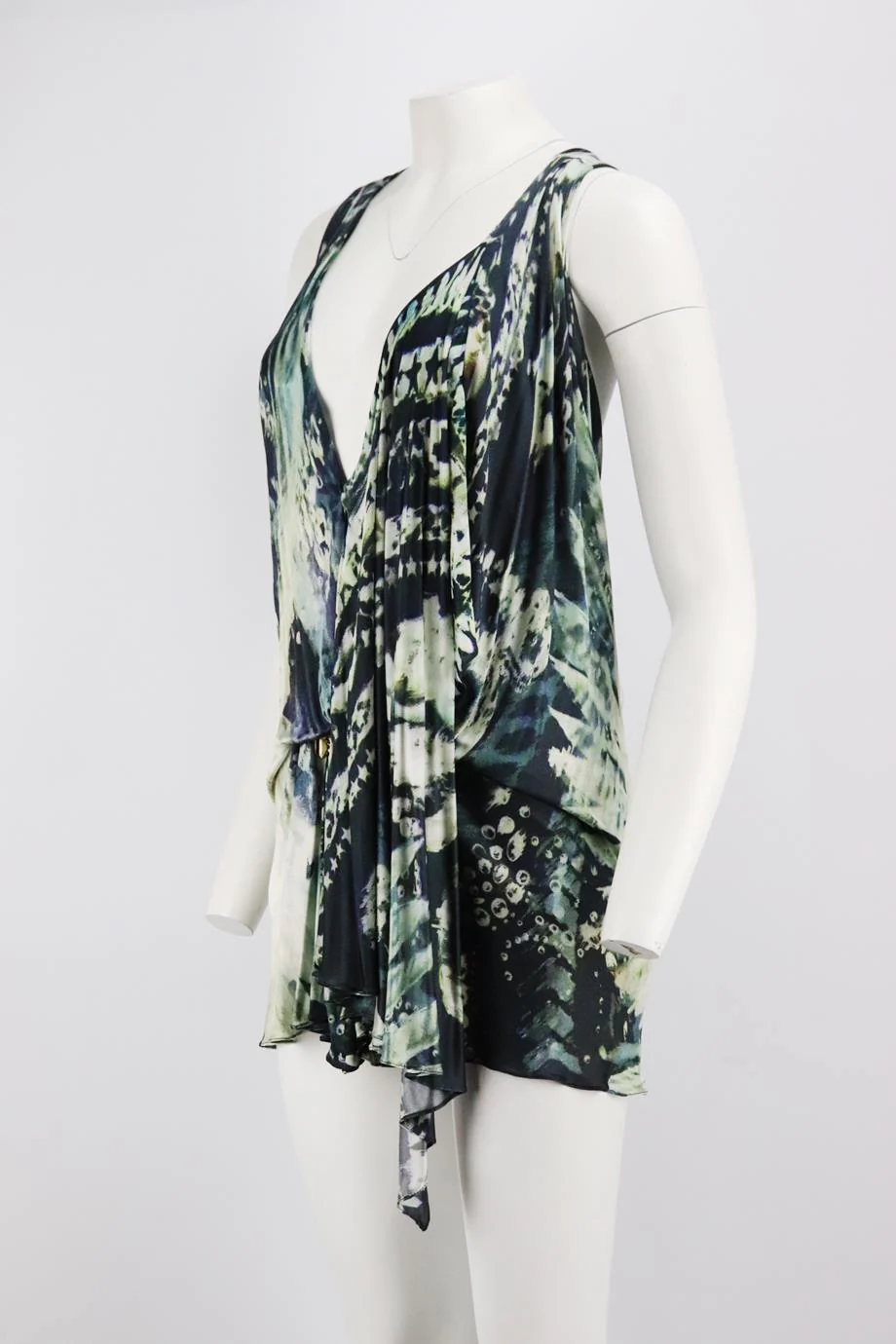 BALMAIN DRAPED PRINTED JERSEY MINI DRESS FR 36 UK 8 - Image 3