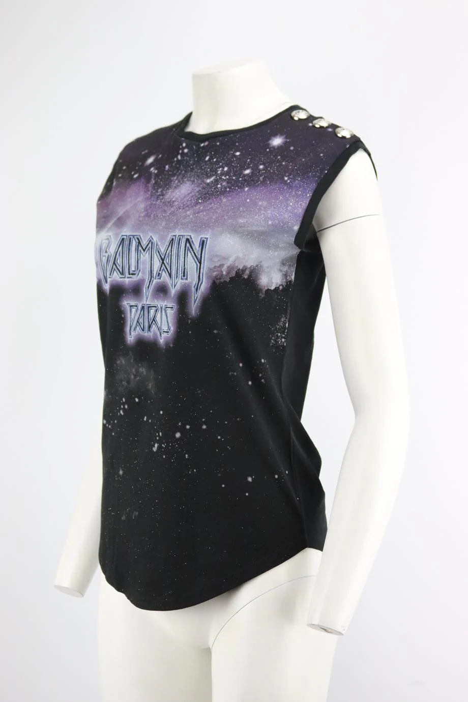 BALMAIN EMBELLISHED PRINTED COTTON JERSEY TOP FR 36 UK 8 - Image 3