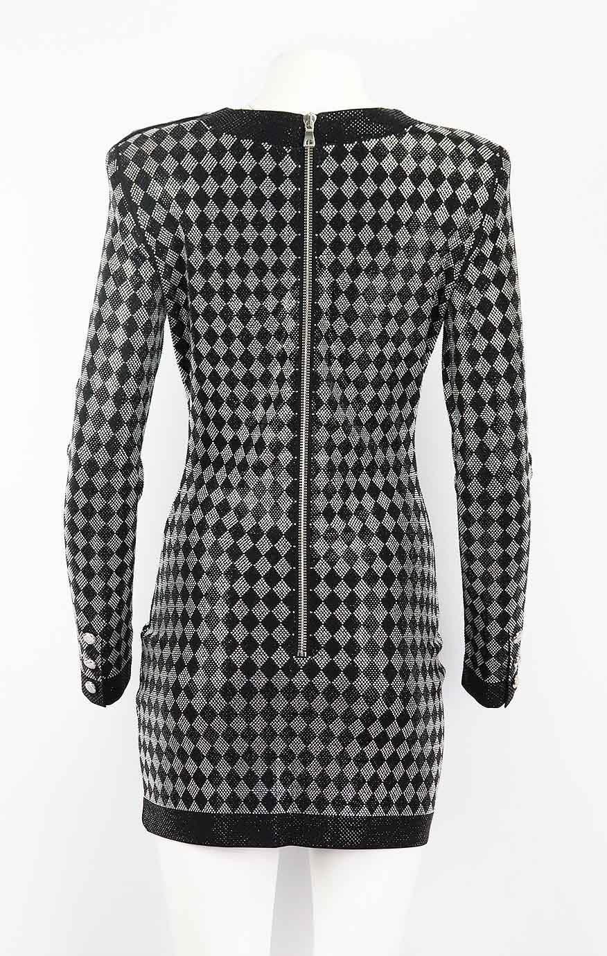 BALMAIN EMBELLISHED STRETCH JERSEY MINI DRESS FR 42 UK 14 - Image 4
