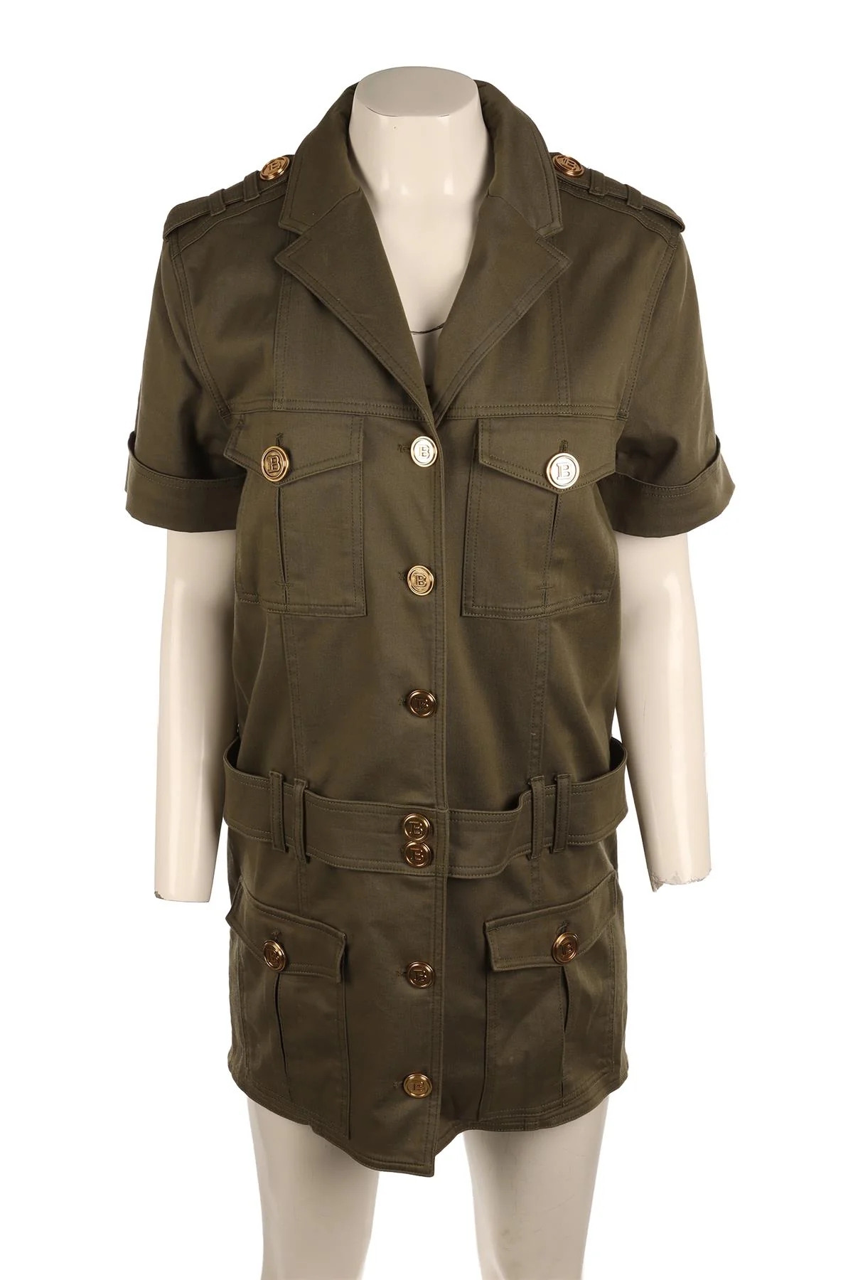 BALMAIN GREEN COTTON MINI DRESS FR 42 UK 14 - Image 2