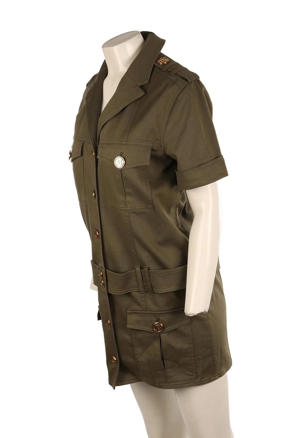 BALMAIN GREEN COTTON MINI DRESS FR 42 UK 14 - Image 3
