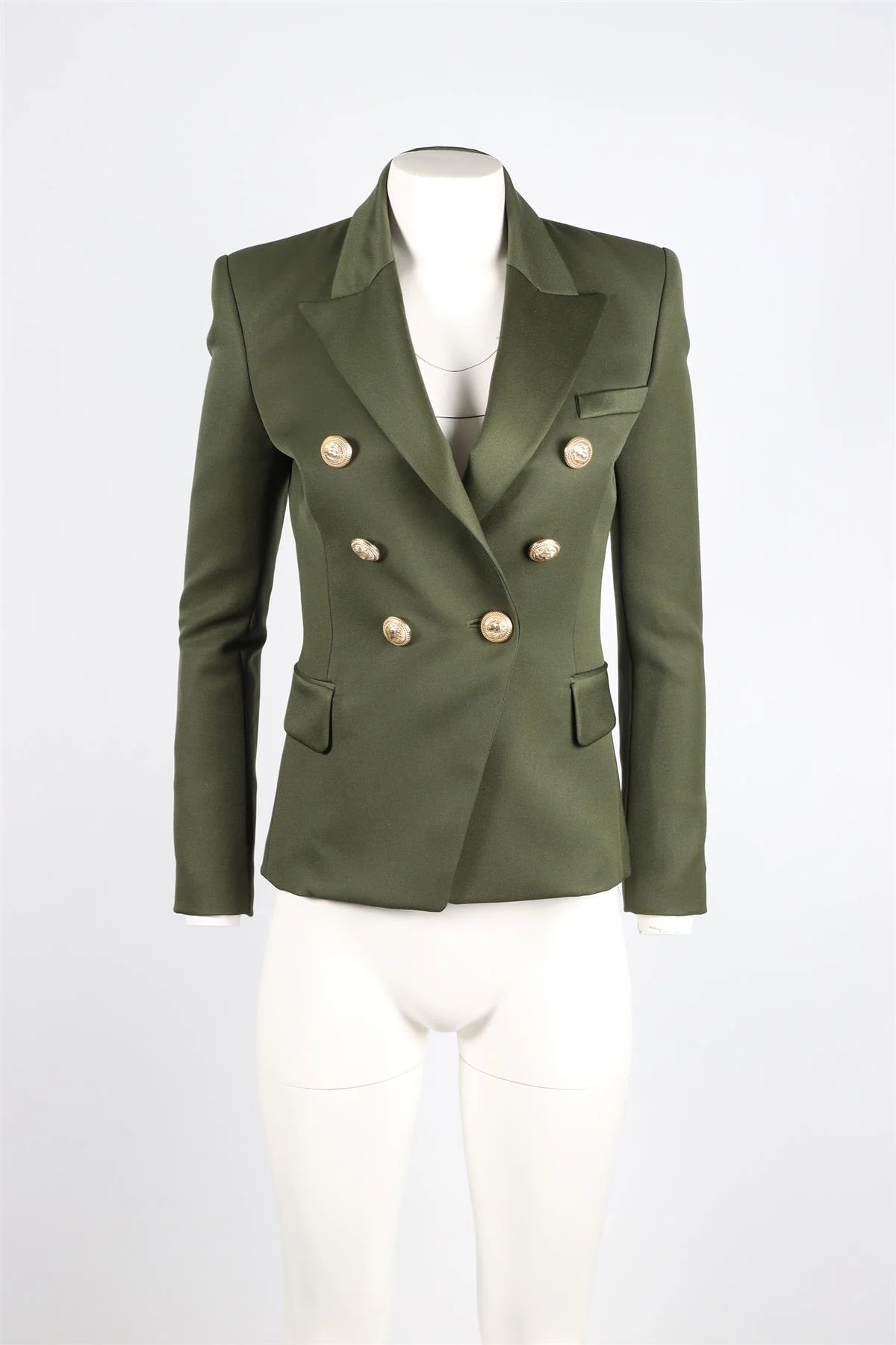 BALMAIN GREEN DOUBLE BREASTED WOOL BLAZER FR 36 UK 8 - Image 2