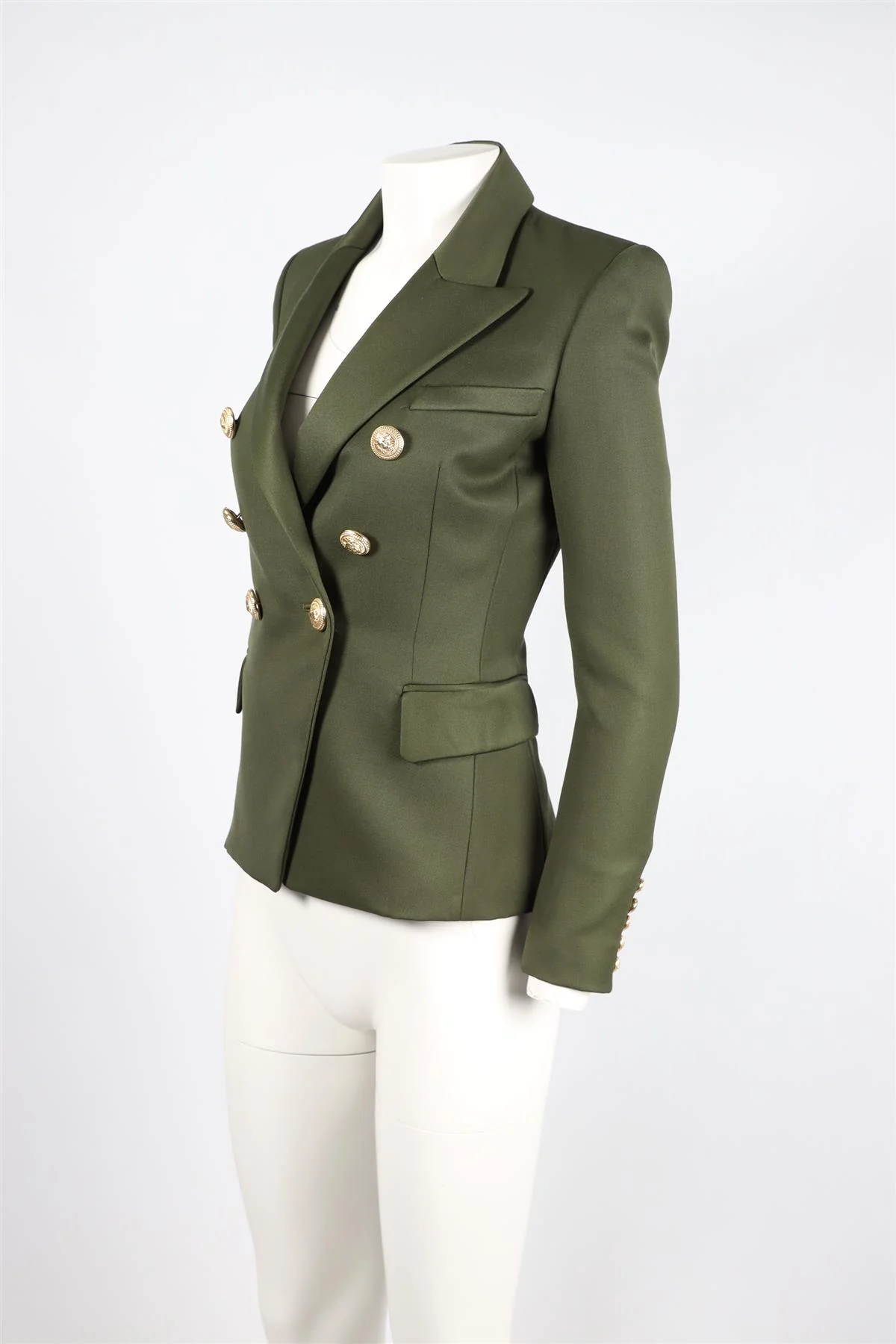 BALMAIN GREEN DOUBLE BREASTED WOOL BLAZER FR 36 UK 8 - Image 3