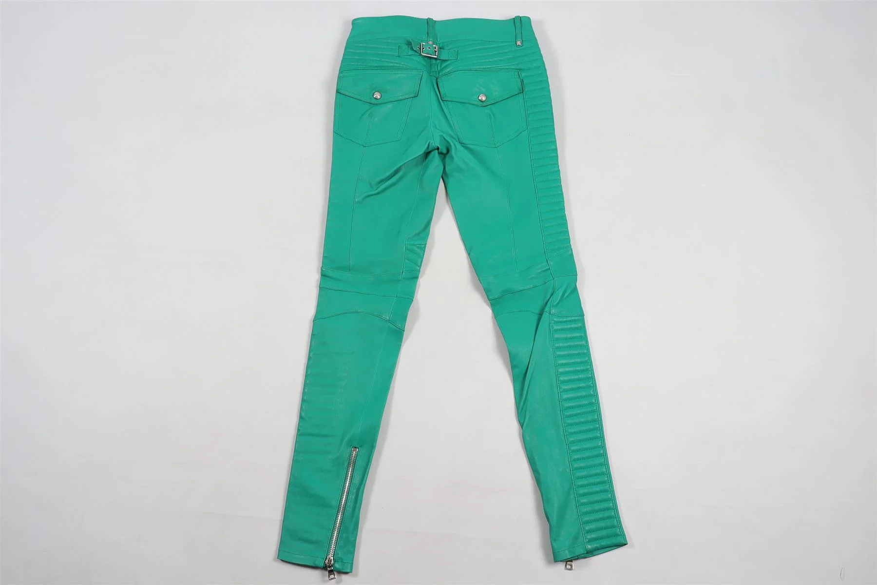 BALMAIN GREEN LEATHER SKINNY PANTS FR 38 UK 10 - Image 4