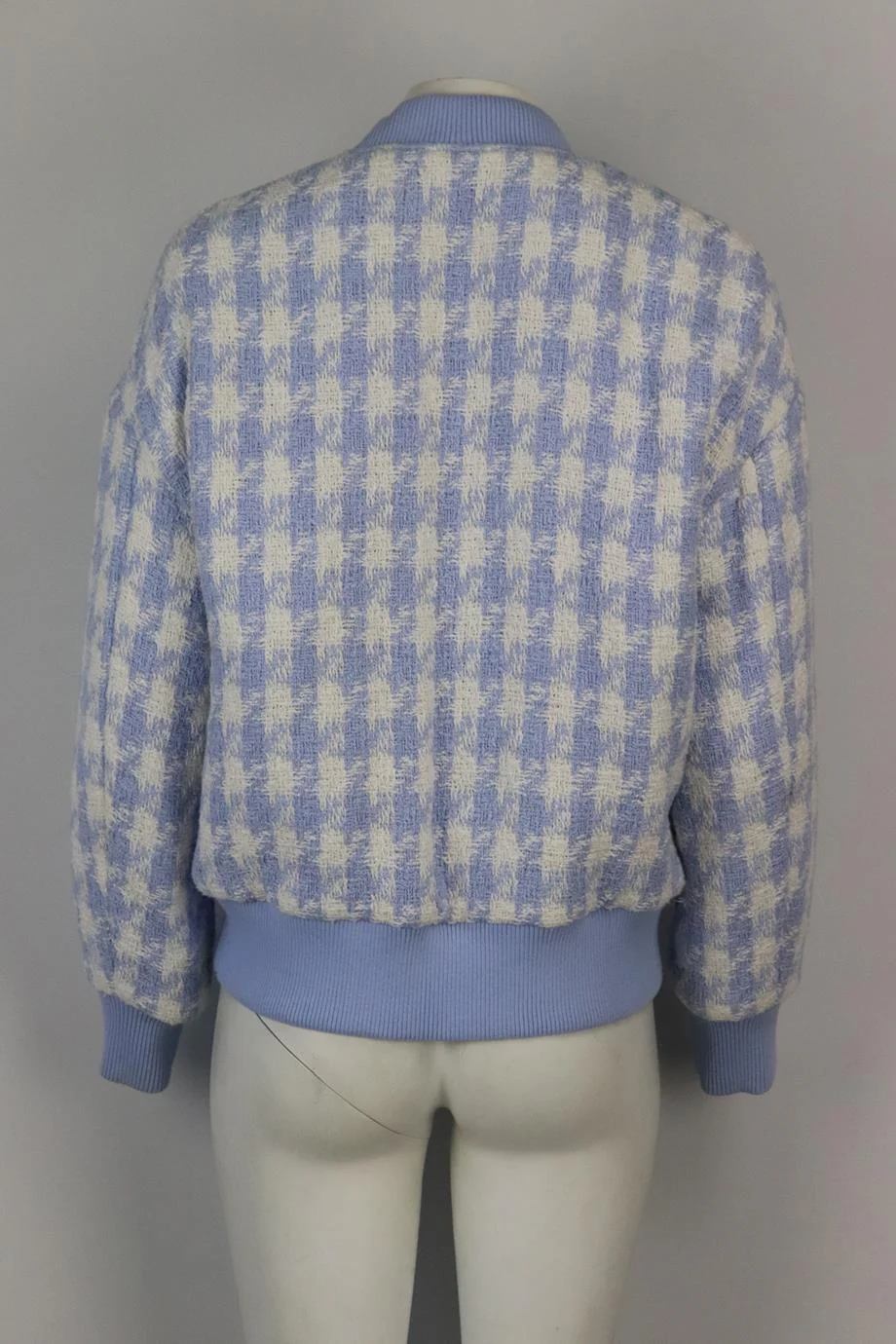 BALMAIN HOUNDSTOOTH COTTON BLEND TWEED BOMBER JACKET FR 38 UK 10 - Image 4