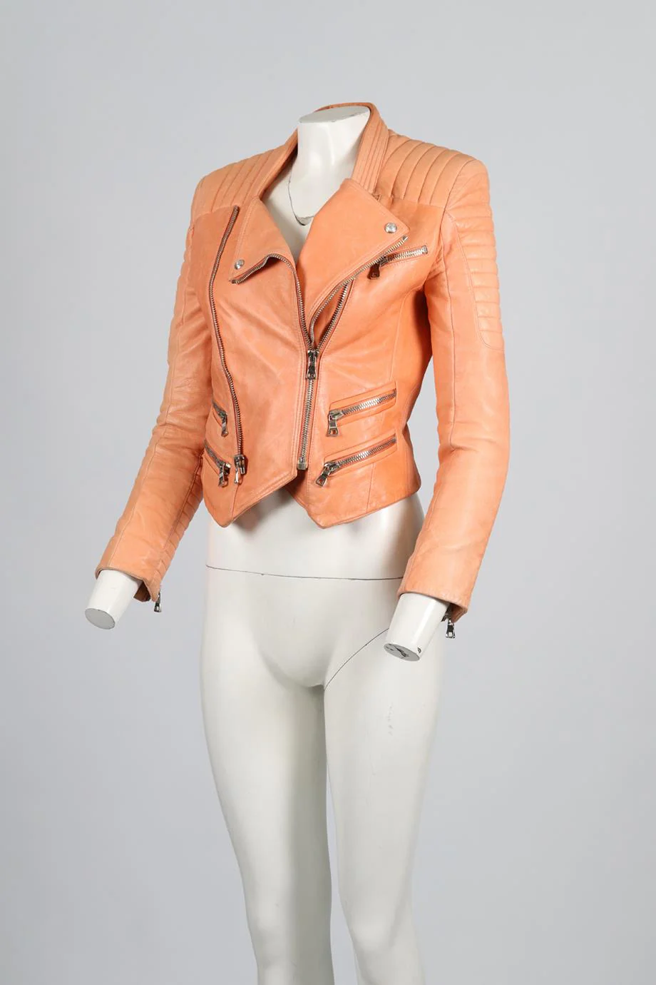 BALMAIN LEATHER BIKER JACKET FR 38 UK 10 - Image 3