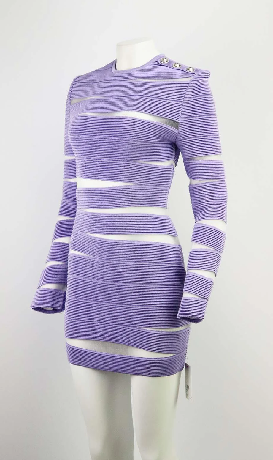 BALMAIN MESH PANELLED RIBBED KNIT MINI DRESS FR 42 UK 14 - Image 3