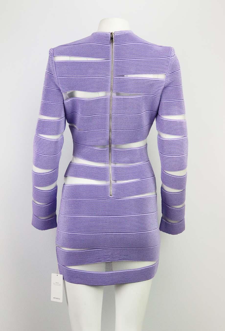 BALMAIN MESH PANELLED RIBBED KNIT MINI DRESS FR 42 UK 14 - Image 4