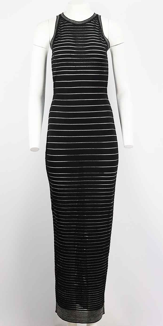 BALMAIN METALLIC STRIPED STRETCH KNIT MAXI DRESS FR 40 UK 12 - Image 2