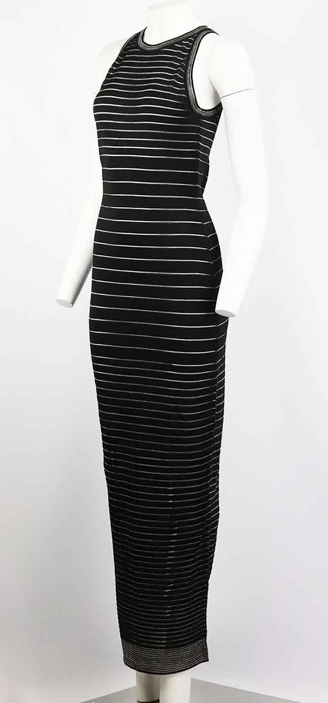 BALMAIN METALLIC STRIPED STRETCH KNIT MAXI DRESS FR 40 UK 12 - Image 3
