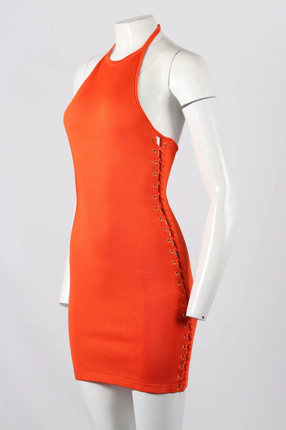 BALMAIN STRETCH KNIT HALTERNECK MINI DRESS FR 38 UK 10 - Image 3